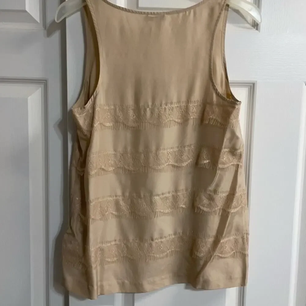 J. Crew Silk sleeveless tank top blouse Champagne nude gold fringe Women’s 0